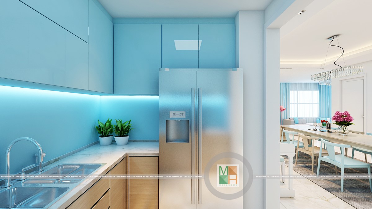 Kính ốp bếp màu xanh