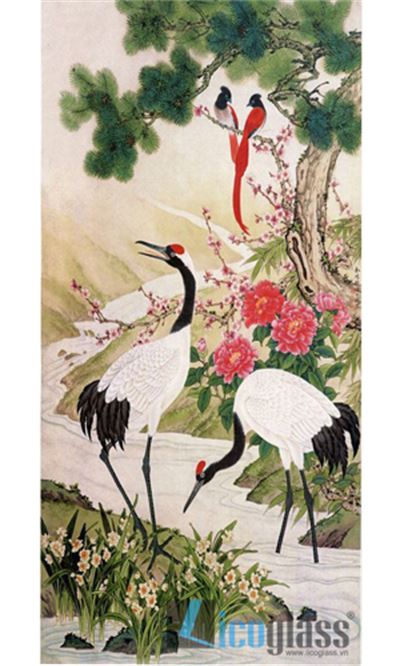 TRANH KÍNH CHIM HẠC KHỔ ĐỨNG 