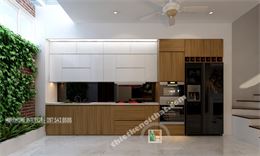 Kết hợp kính bếp đen trong tủ bếp veneer