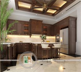 Kính bếp màu vàng biệt thự Gỗ Việt
