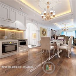 Kính ốp bếp màu vàng tại Ngọc Khánh