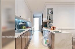 Kính bếp màu xanh tại chung cư Mandarin