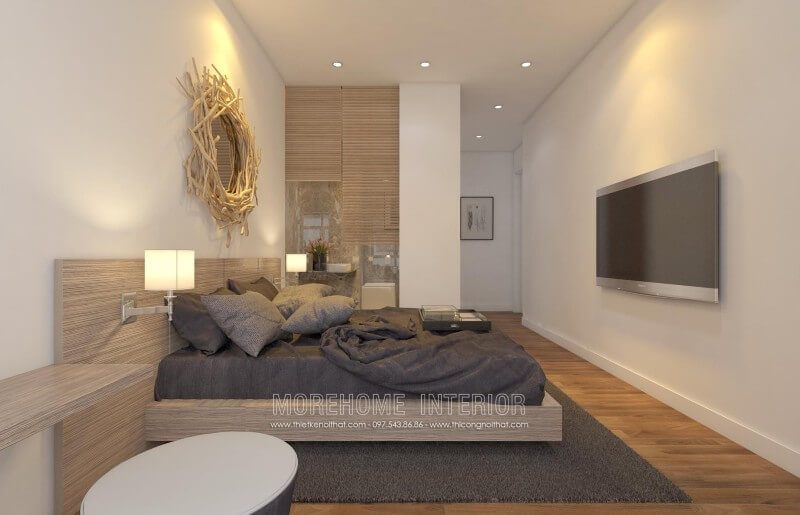 Thiết kế giường ngủ tối giản nhưng không kém phần tiện nghi mang lại sự thoải mái và tôn thêm vẻ đẹp cho không gian nội thất gia đình.